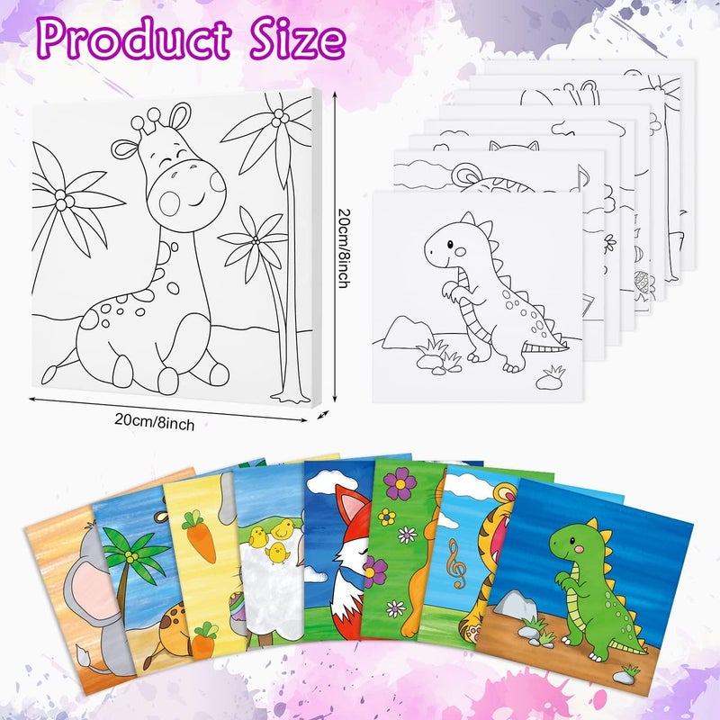 Anseal 8 Pack Pre Drawn Canvas for Painting, 8" X 8" Cute Animals Painting Canvas Bulk, Art Canvases for Painting for Kids Students School Home, Easter Gifts - Image 2